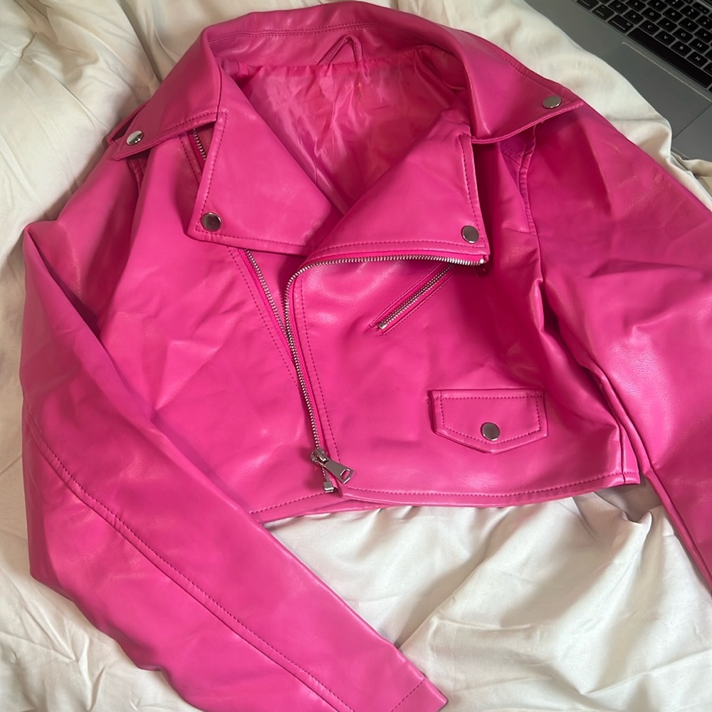 Pink leather jacket - cropped